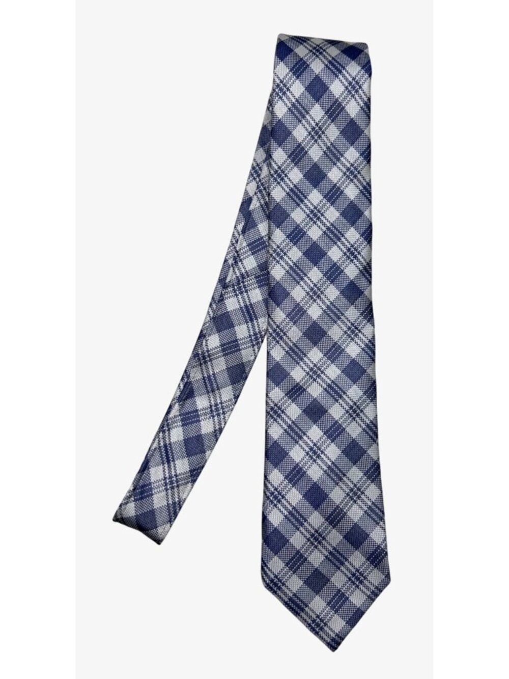 Haines & Bonner London Silk Neck Tie Blue Plaid Check Skinny 3"